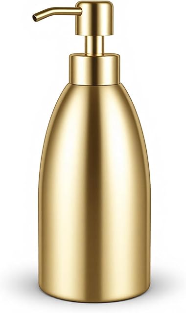 304 Stainless Steel Soap Dispenser 16oz Rust-Proof Liquid Soap Pump Bottle for Kitchen or Bathroom Countertop Hand Dish Lotion Leak-Proof (Gold)