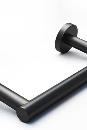 Black Toilet Paper Holder - Double Post Pivoting TP Large Mega Roll Tissue Holder for Bathroom Wall Mount (Matte Finish)