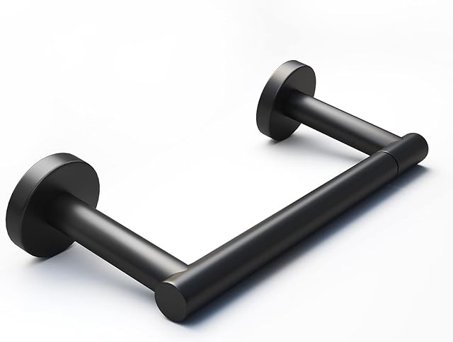 Black Toilet Paper Holder - Double Post Pivoting TP Large Mega Roll Tissue Holder for Bathroom Wall Mount (Matte Finish)