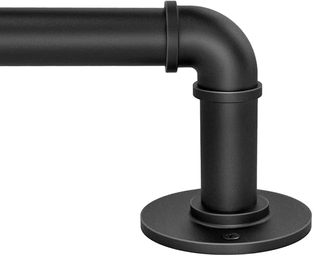 1 Inch Industrial Curtain Rods for Windows 48 to 84 Inches, Blackout Wrap Around Curtain Rod, for Indoor and Outdoor, Simple Design, 35 to 75 Inches, Black