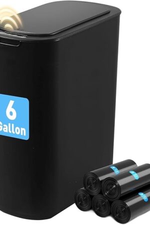Automatic Bathroom Garbage Bin with Lid, 6 Gallon Touchless Trash Bin, Smart Electric Narrow Waterproof Trash Can for Toilet, Office, Kitchen, Bedroom, Living Room