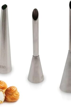 3 Pcs Piping Tips Set – Easy-to-Use & Clean Stainless Steel Frosting Tips & Eclair Piping Tip for Cream Puff, Donut & Eclair Decoration – Different Sizes, Lightweight & Durable