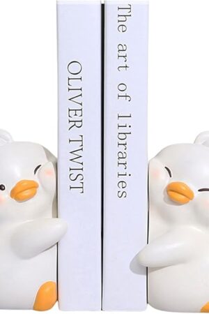 Cute Hug Ducks Decorative Bookends, Unique Book Ends to Hold Books Creative Resin Book Holder Stopper for Home Office Desk Bookshelf Decoration