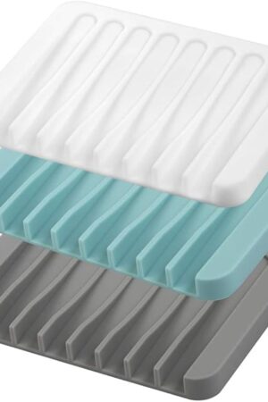 3PCS Self Draining Soap Holder, Premium Silicone Soap Dish, Soap Saver for Shower, Bathroom, Kitchen, Bath Tub, Sponges, Keep Soaps Bars Dry Clean, Easy Clean, Extend Soaps Life