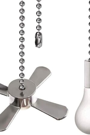 Ceiling Fan Pull Chain Ornaments Extension Chains with Decorative Light Bulb and Cord 13.6 Inches Fan Pull Chain Set For Ceiling Light Lamp Chain (Nickel)