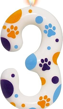 Blue Dog Paw Themed Birthday Candles, Number 3 Blue Dog Birthday Party Supplies, 2.76 inch Cake Topper Decorations, Birthday Decorations for Kids (Number 3)
