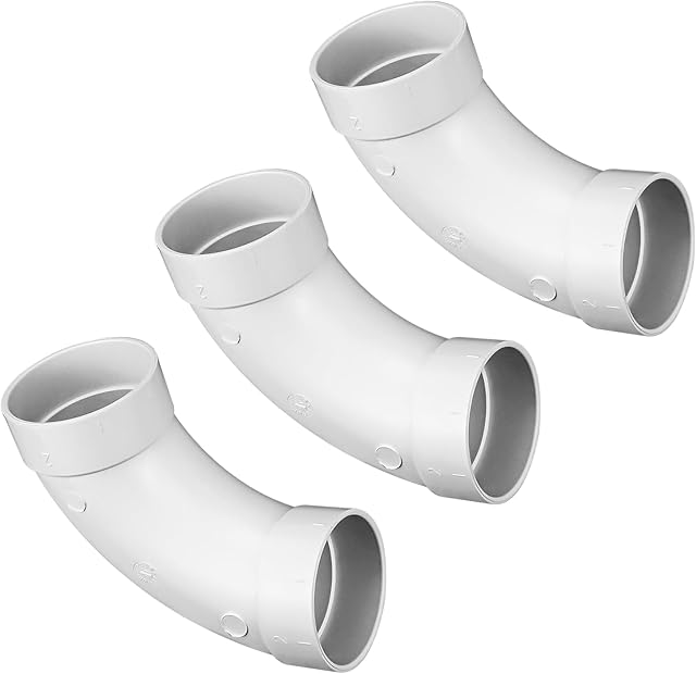 3 Pack Replacement Central Vacuum 90 Degree Sweep Prevents Clogs Elbow Fitting for 2 Inch Vacuum Pipe