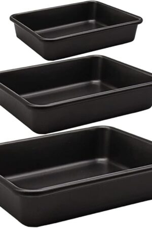3-Pack Roasting Pan Set, Nonstick Baking Tray Set, Rectangular Bakeware for Oven, Non-Toxic Coating and Durable Quality (Black)