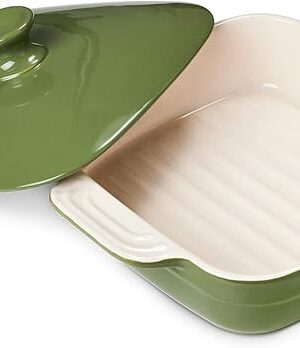 DOWAN Casseroles dish with lids, Ceramic Baking Dish With Lid, Casserole Dishes for oven, 1.6 Quarts Bakeware With Handle Oven Safe for Cooking, Dinner, Home Gift, 8 x 8 Inches, Green