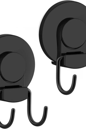 VIS'V Shower Suction Cup Hooks, Heavy Duty, Removable and Reusable, Double Hooks, Black, 2 Pcs