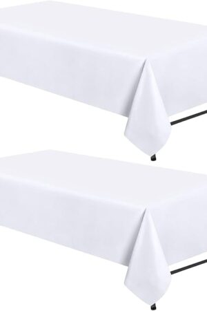 WEALUXE White Table Cloths for 6 Foot Rectangle Tables, 2-Pack, 60x102 inches, Water, Stain and Wrinkle Resistant, 200 GSM Washable Poly Fabric Tablecloths Rectangular, Elegant and Durable