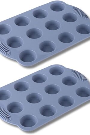 2-Pack 12-Cup Silicone Mini Muffin Pan - BPA Free, Nonstick Bakeware for Mini Cupcakes, Muffins, and More