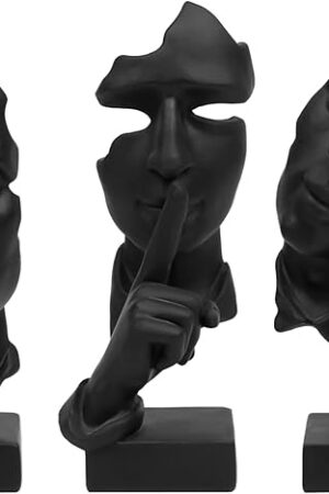 3 Pcs Thinker Statue, Silence is Gold Abstract Art Figurine, No Hear No See No Speak Modern Home Resin Sculptures Decorative Objects Decor for Home Office Bookshelf Desktop(Black) (A-41)