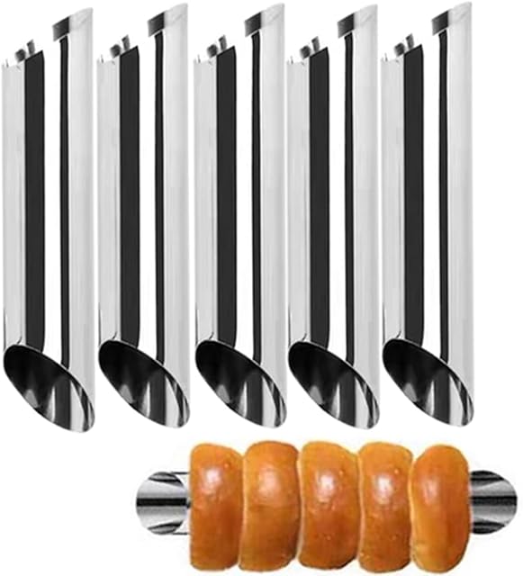 BlingKingdom 5pcs Large Stainless Steel 5" inch Cannoli Forms Non-stick cream horn Danish Pastry Molds for Croissant Shell Cream Roll