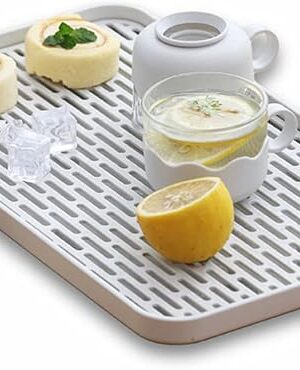 Cup Drying Rack & Dish Drying Tray, Drain Board for Small Kitchen Sink, Dish Drain Tray Large Enough for Counter or Coffee Table, Big White Dish Drying Mat