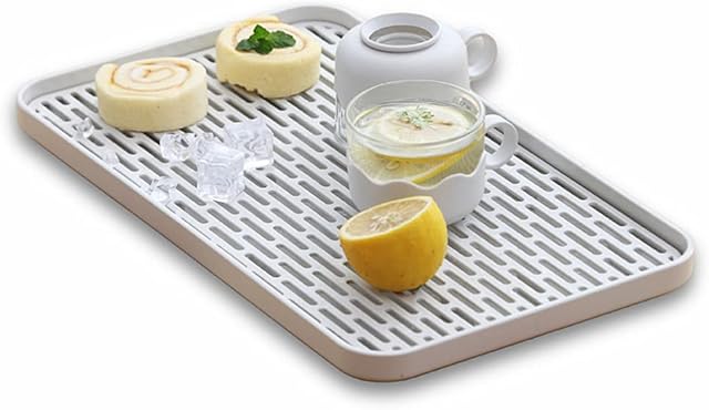 Cup Drying Rack & Dish Drying Tray, Drain Board for Small Kitchen Sink, Dish Drain Tray Large Enough for Counter or Coffee Table, Big White Dish Drying Mat