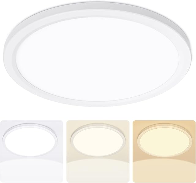 9 Inch Flush Mount Ceiling Light, Slim 18W 1800lm 3000K/4500K/6000K Wired LED Fixture, Modern Low Profile LED Ceiling Lamp for Hallways, Kitchen, Closets, Living Rooms, Basement, Round, White