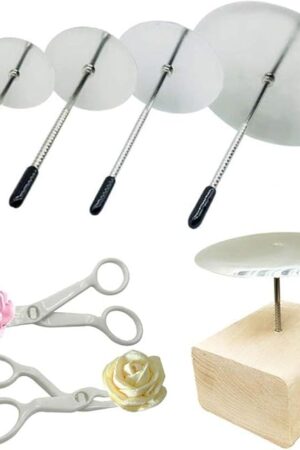 Woohome 7 PCS Cake Decorating Supplies Includes 4 PCS Cake Flower Nail, 2 PCS Flower Lifters and 1 PCS Wood Flower Nails Holder, Cupcake Decor Tools Baking Tools for Icing Flowers Decoration