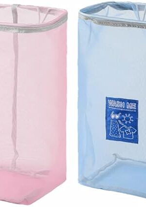 Wall Mountable Laundry Basket Hanging Laundry Hamper for Laundry Room Bathroom Breathable Foldable Dirty Clothes Storage Baskets Laundry Organizer, Blue+pink