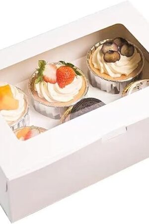 30-Set Cupcake Boxes Bulk with Clear Display Window Hold 6 Standard Cupcakes, Disposable Food Grade White Cupcake Carrier Cupcake Container, Perfect for Cupcakes Muffins Cookies Pastries