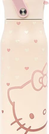 Zak Designs Sanrio Hello Kitty Harmony Water Bottle for Travel or At Home, 32oz Stainless Steel is Leak-Proof When Closed and Vacuum Insulated with Straw Lid, Carry Handle, and 3D Artwork