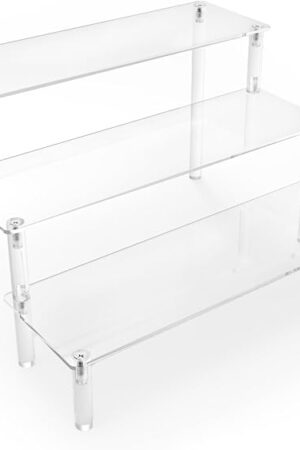 Acrylic Display Risers,Clear Display Risers Stand Small Mini Shelf 3 Tiered Cupcake Stand for Food Desserts Stand Shelves for Party Perfume Organizer Toys Figures Collections Cosmetic Products Tabletop Use