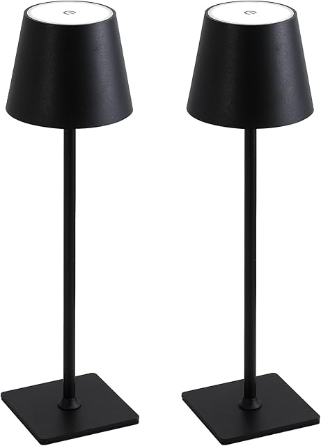 2 Pack Black Cordless Table Lamp LED Desk Lamp