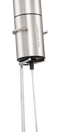 Elite Gourmet EMF9SS Cordless, Battery Operated, Milk Frother, Power Button, Food Grade Stainless Steel Whisk, Vertical Stand, Lattes, Cappuccinos, Matcha, Hot Chocolate, Iced Coffee, Stainless Steel