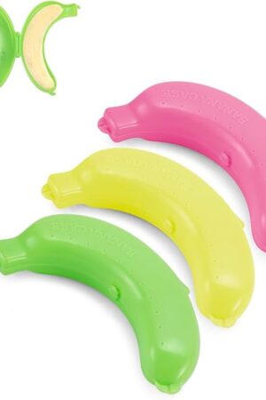 3 Pack Banana Case, BPA-Free Banana Holder & Protector Box, Portable Banana Storage Container with Vent Holes, Fruit Saver for Lunch Box, Travel, Picnic, Camping (Yellow, Pink, Green)