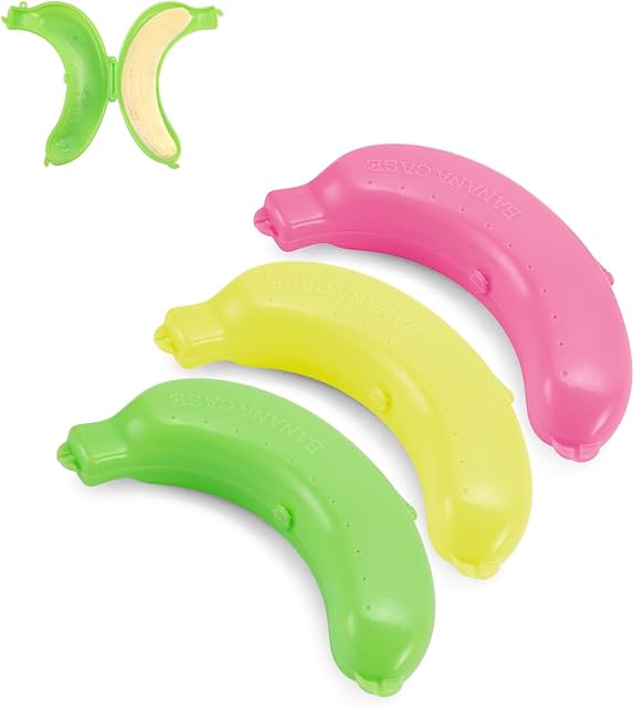 3 Pack Banana Case, BPA-Free Banana Holder & Protector Box, Portable Banana Storage Container with Vent Holes, Fruit Saver for Lunch Box, Travel, Picnic, Camping (Yellow, Pink, Green)