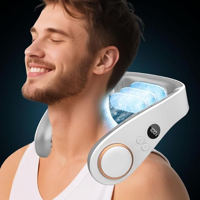 Neck Fan with Cooling Plate,Portable Neck Fans that Blow Cold Air Rechargeable Battery Powered Air Conditioner,Bladeless Wraps Body Ac, Wear Around the Neck Coolers for Hot Weather White