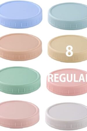 8 Pack Regular Mouth Plastic Mason Jar Lids for Ball, Kerr and More, 70mm Colored Canning Tops with Silicone Rings, Food Grade & Leak-proof