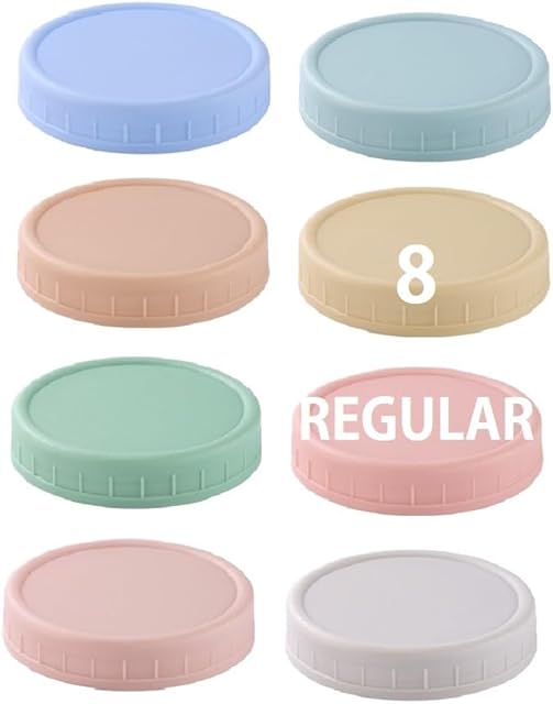 8 Pack Regular Mouth Plastic Mason Jar Lids for Ball, Kerr and More, 70mm Colored Canning Tops with Silicone Rings, Food Grade & Leak-proof