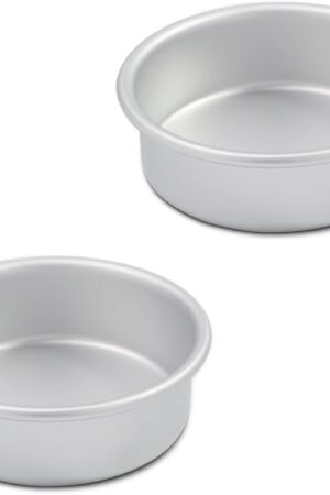 Aluminum smash cake 5×2 inch round Cake Pan Set of 2,anodized aluminum, baking pan For birthday cake, party Silver (5×2 round Cake Pan, Set of 2)