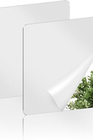 yuntop 2 Pack Self Adhesive Acrylic Mirror, 2MM Flexible Plastic Mirror, Shatterproof PS Frameless Wall Mirror for Bathroom Vanity and Entryway (6 x 6 inch)