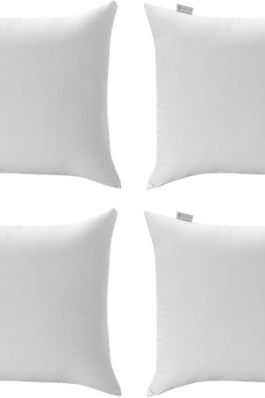 Acanva 24x24 Throw Pillow Inserts Set of 4, Premium Polyester Fiber Fill Square Sham Stuffer Cushion for Sofa, Bed, Couch and Chair, Machine Washable, White 4 Count