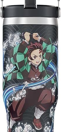 Demon Slayer Kimetsu No Yaiba Tanjiro Tumbler with Lid, 30 Oz Water Bottle, Vacuum Insulated, Anime Water Bottle, Reusable Insulated Stainless Steel tumbler for Water, Iced Tea or Coffee