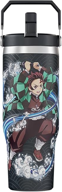 Demon Slayer Kimetsu No Yaiba Tanjiro Tumbler with Lid, 30 Oz Water Bottle, Vacuum Insulated, Anime Water Bottle, Reusable Insulated Stainless Steel tumbler for Water, Iced Tea or Coffee
