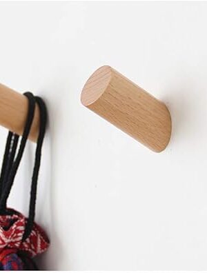 Wood Wall Hooks, 4 Pack Coat Hooks Wall Mounted, Rustic Wooden Heavy Duty Robe Hook Hat Rack, Hook for Hanging Bathroom Towels Clothes Hanger (Beech Wood)