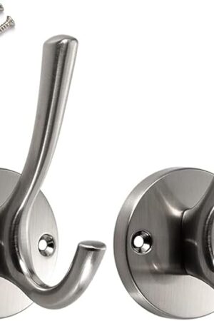 ZUONAI Coat Hooks Double Wall Hanger 2 Pack Metal Brushed Nickel for Wall