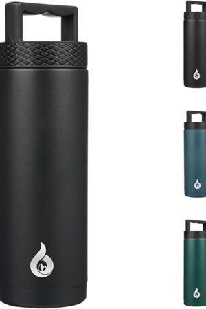 BJPKPK Stainless Steel Water Bottle with Handle, 18 oz Black