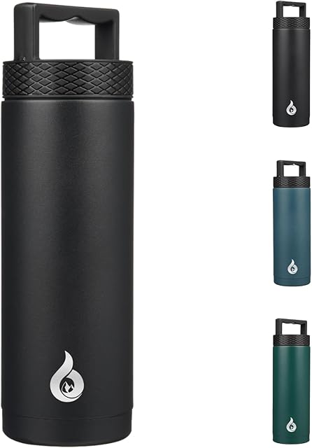 BJPKPK Stainless Steel Water Bottle with Handle, 18 oz Black
