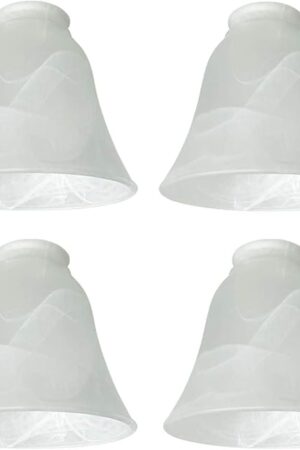 4 Pack Ceiling Fan Light Covers, Transitional Style Replacement Bell Shaped Glass Shade Ceiling Fan Replacement Globes (Alabaster, 4-3/4'')