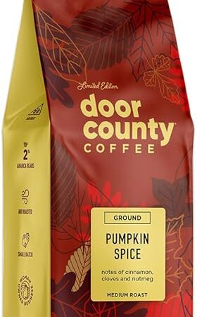 Door County Coffee Pumpkin Spice Flavored Coffee Ground - 8 oz Bag - Medium Roast - Cinnamon & Nutmeg Flavored - 100% Specialty Arabica