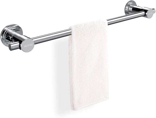 BOPai 24 inch Vacuum Suction Cup Towel Bar, Removeable Shower Mat Rod Shower Door Adhesive Towel Bar Suction Towel Rack, Premium Chrome