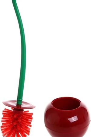 Creative Toilet Brush with Holder Bowl&Long Handle, Household Bathroom Cleaning Tool Cleaner and Base for Storage&Organization, Thick Bristle for Deep Clean-Rust Resistant Leakproof-Red Cherry Shape