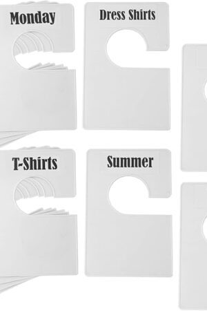 16 Pack White Clothing Rack Size Dividers Plus 60 Labels (1 Inch) and 16 Large Blank Labels, Large Rectangular Clothing Closet Dividers (Pearl White)