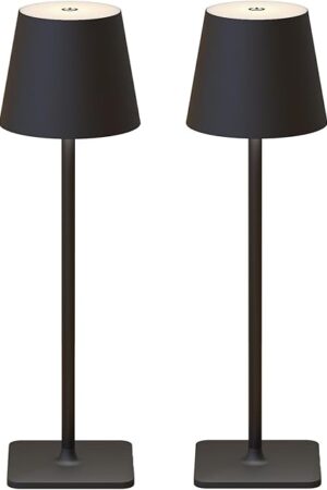 Cordless Table Lamp Rechargeable Lamps: 6000mAh Battery Operated Table Lamp Outdoor Waterproof, Touch Control, Portable Wireless Desk Lamp for Dinner/Bedroom/Restaurant(Black 2 Pack)
