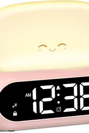 Cute Digital Clock for Bedrooms, Kids Alarm Clocks with Night Light Lamp, 10 Alarm Tones, Adjustable Brightness, Nap Timer, Snooze, Power-off Memory, Bedside Clocks for Girls Kids Teens Birthday Gifts