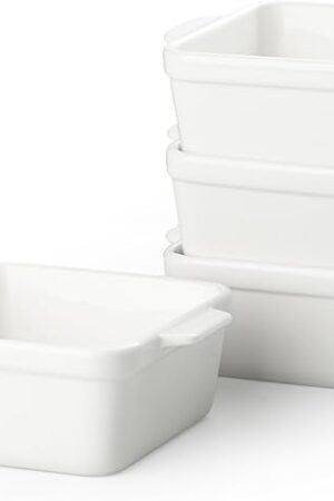 5 Inch Small Baking Dish, 16 Oz Small Casserole Dishes for Oven, Ceramic Square Baking Pan, Ramekins with Handles for Lasagna, Pasta, Casseroles, Desserts, Set of 4
